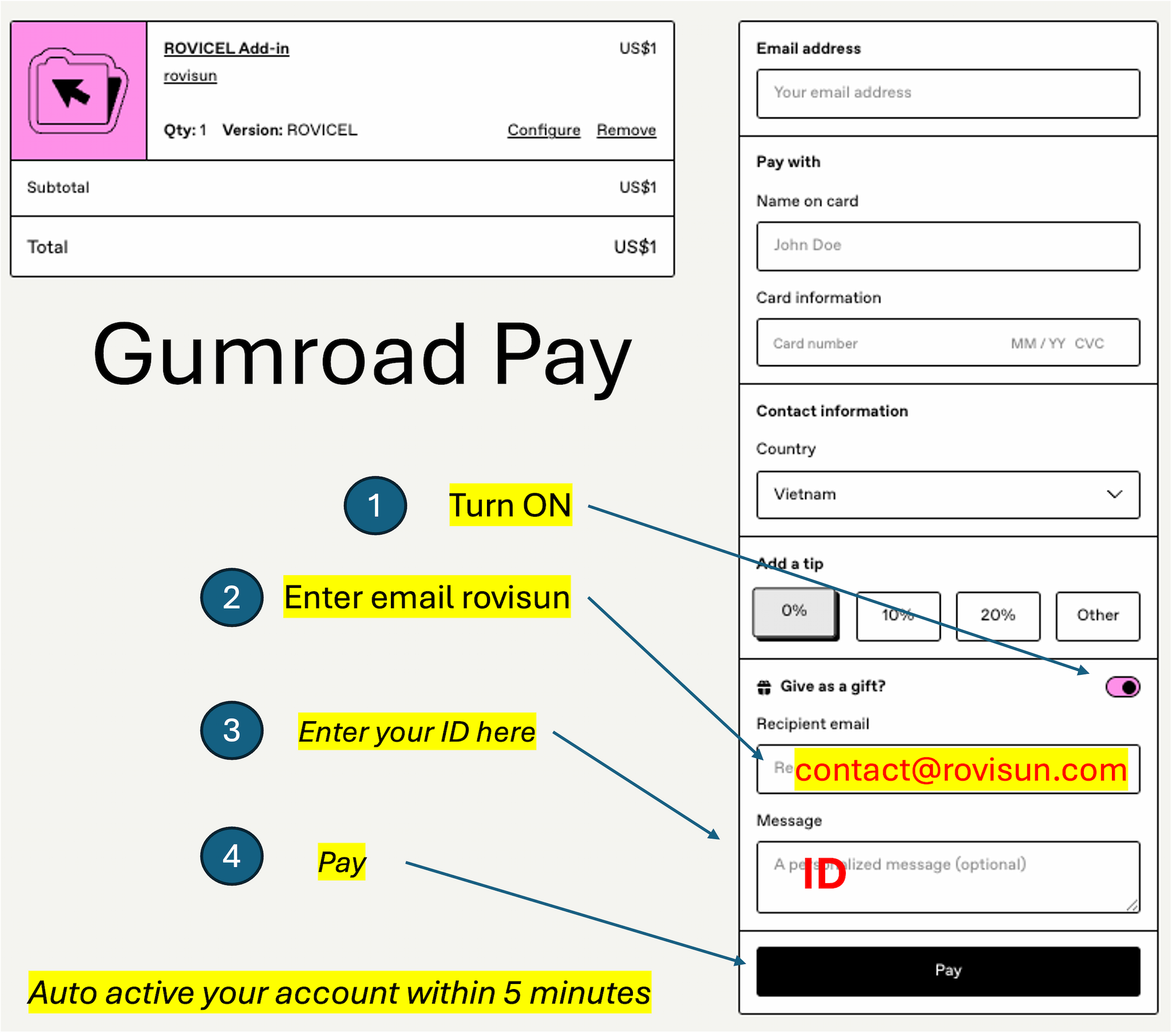 ROVICEL setup guide screenshot
